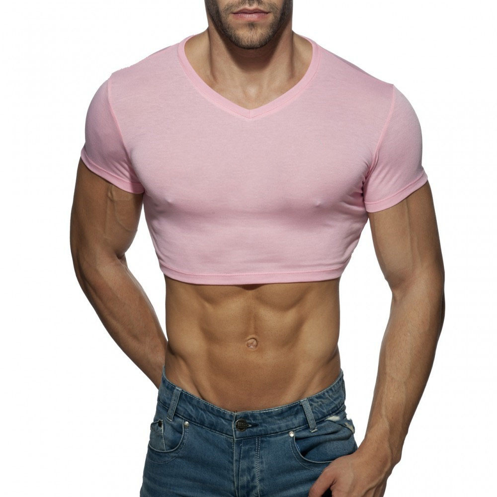 Men's Sport Fitness Running Walking Jogging Exercise Breathable Quick Dry Soft  V Neck Crop Top Shorts