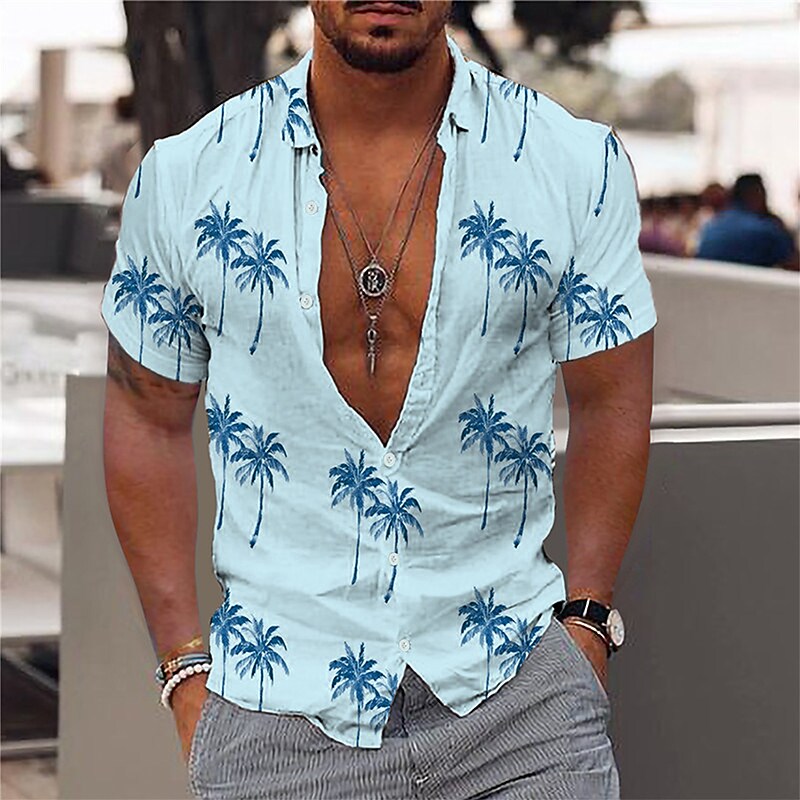 Men's Graphic Shirt Coconut Tree Turndown Print Outdoor Street Short S