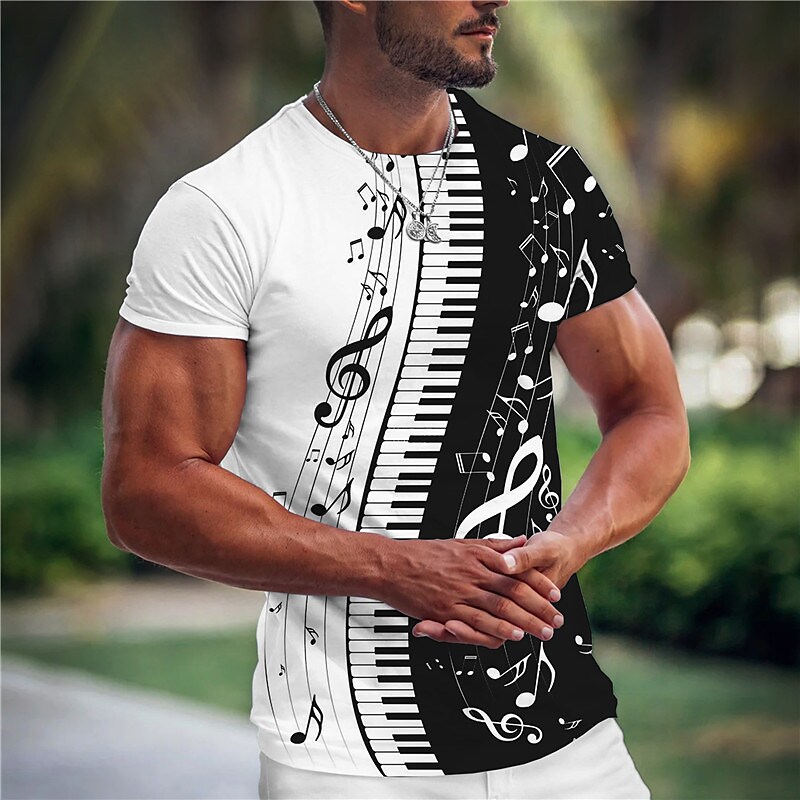 Men's T shirt Graphic Music Pano Keys Crew Neck Clothing Apparel 3D Pr