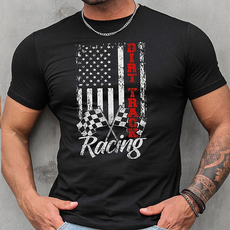 Men's T shirt Graphic Graphic Prints National Flag Crew Neck Hot Stamping Street Vacation Short Sleeves Print Top