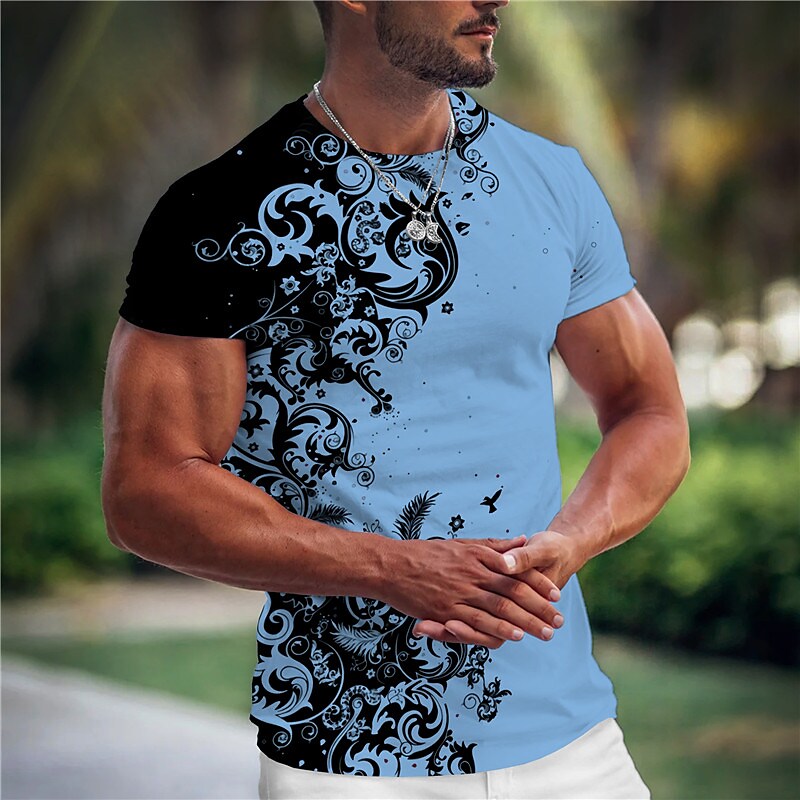 Men's T shirt Tee Graphic Flocking Crew Neck 3D Print Outdoor Casual S