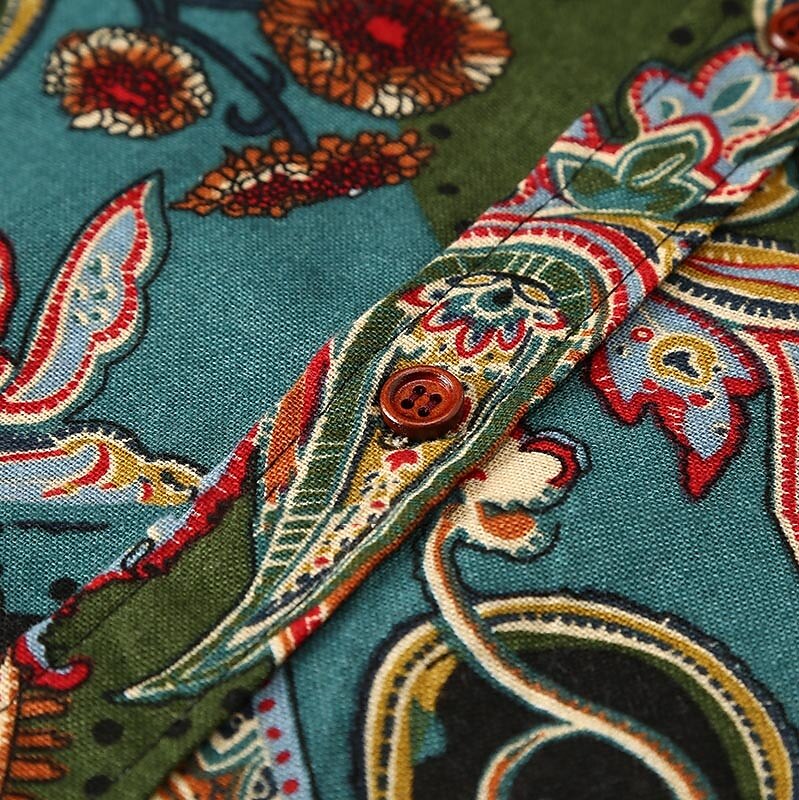 Men's Shirt Paisley Tribal Long Sleeve Graphic Shirt  Collar Green Red Street Daily Tops Basic Vintage Designer Fashion Cool