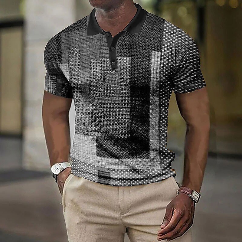 Men's Polo Golf Shirt Graphic Prints Geometry Turndown Outdoor Street Short Sleeves Button-Down Fashion Casual Top