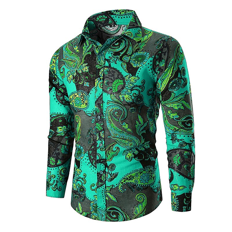 Men's Shirt Paisley Tribal Long Sleeve Graphic Shirt  Collar Green Red Street Daily Tops Basic Vintage Designer Fashion Cool