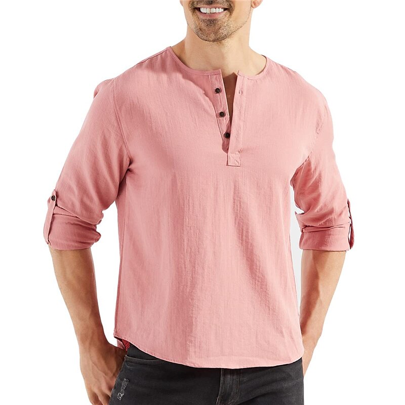 Men's Outdoor Street Fashion Vacation Comfortable Breathable Soft Plain Long Sleeve Shirt