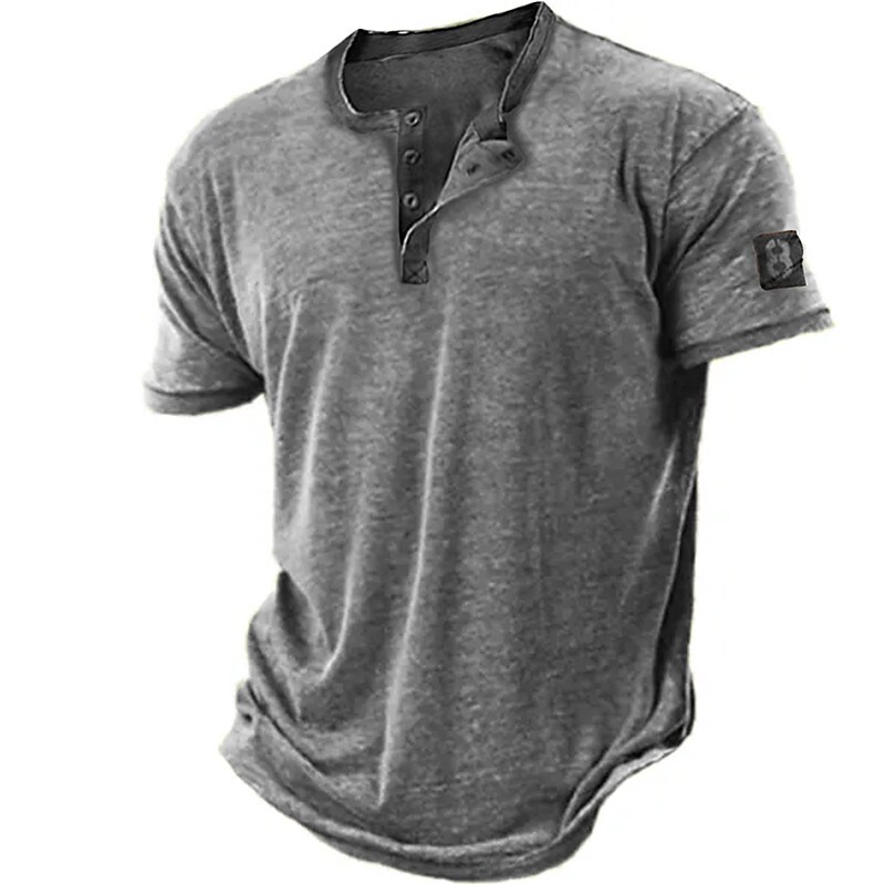 Men's Henley Shirt Graphic Number Henley Print Outdoor Casual Short Sleeve Button-Down Fashion Comfortable Tee