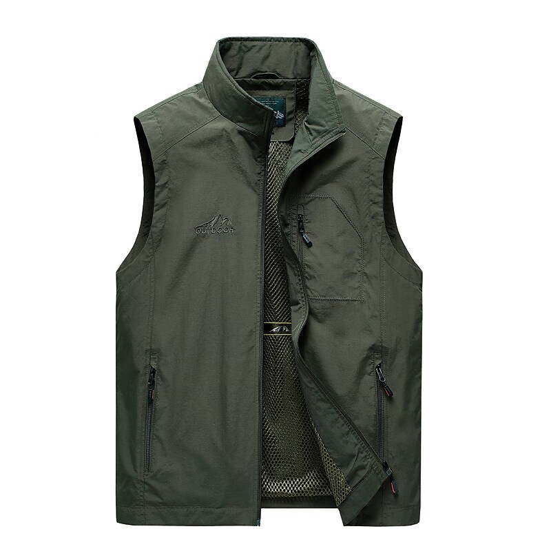 Men's Outdoor Casual Street Pockets Lightweight Wear Resistant Comfortable Plain Stand Collar Vest