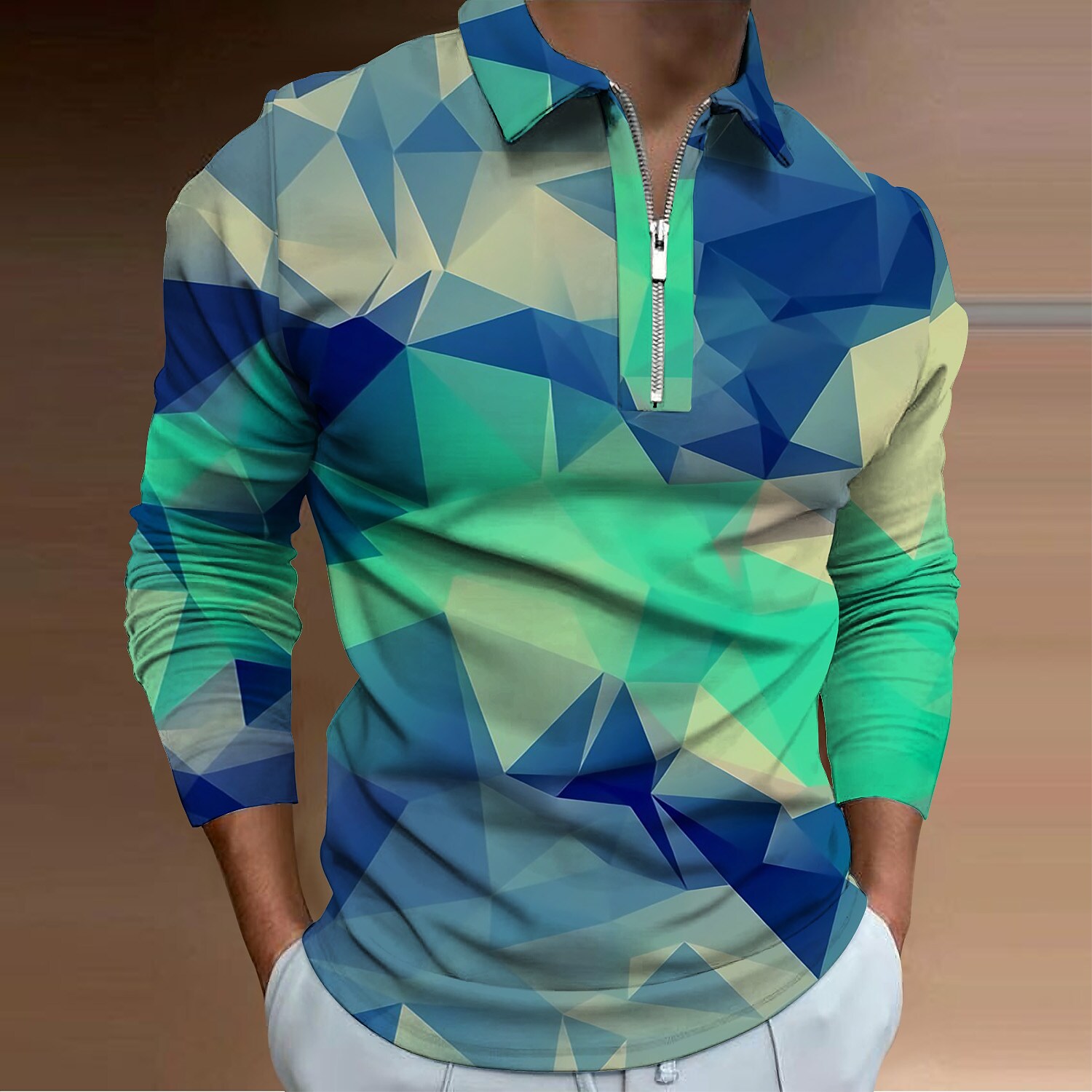 Men's Polo Shirt Golf Shirt Zip Polo Abstract Graphic Prints Geometry