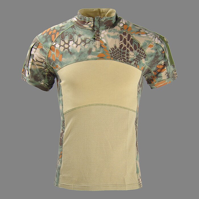 Men's Outdoor Military Fishing Climbing Wear Resistant Quick Dry Breathable Comfortable Camo Stand Collar Short Sleeve