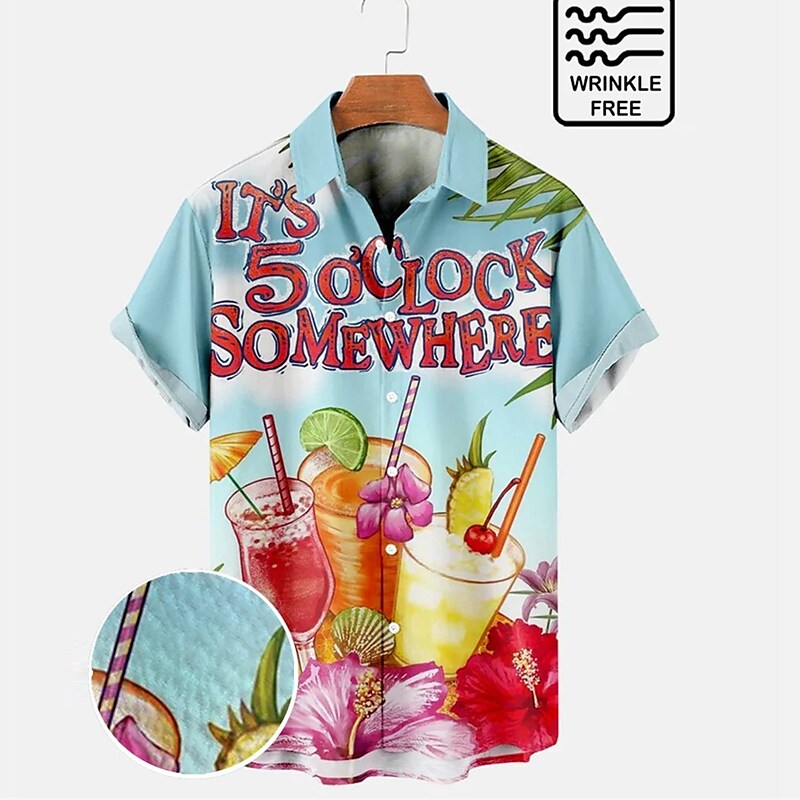 Men's Summer Hawaiian Shirt Graphic Prints Beach Turndown Casual Holid