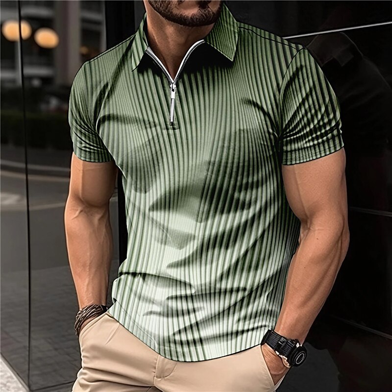Men's Zip Polo Lapel Shirt  Gradient Graphic Prints Geometry Turndown Outdoor Street Short Sleeves Print Golf Shirt