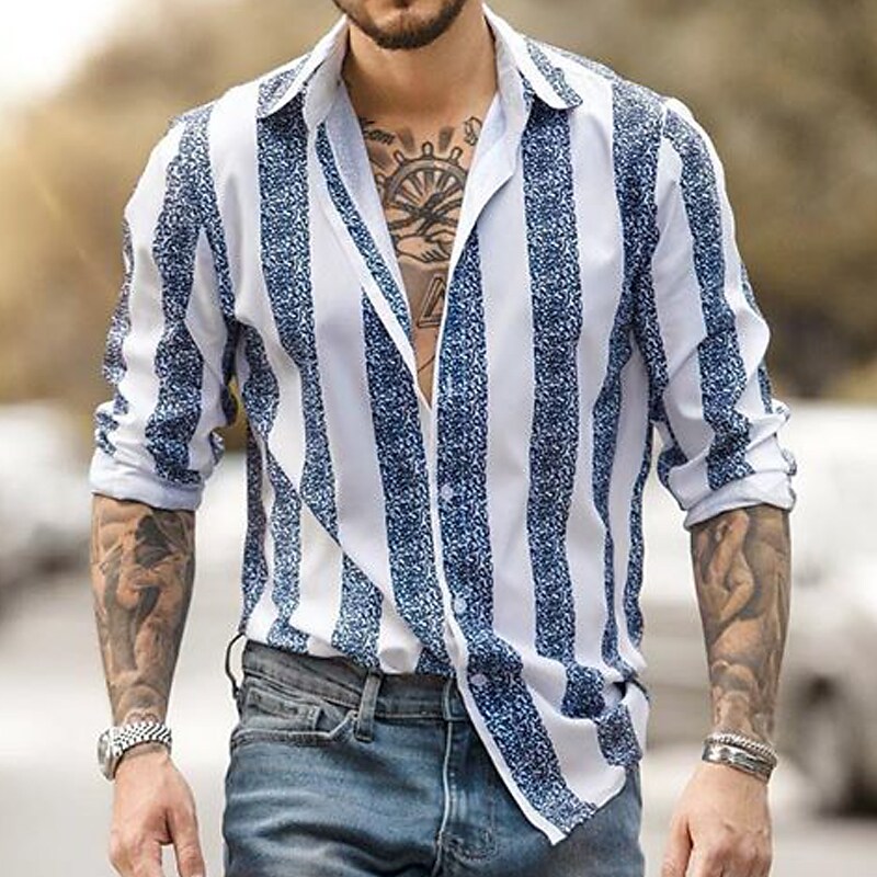 Men's Button Up Summer Casual Shirt Long Sleeve Striped Turndown Street Daily Fashion Casual Comfortable Top