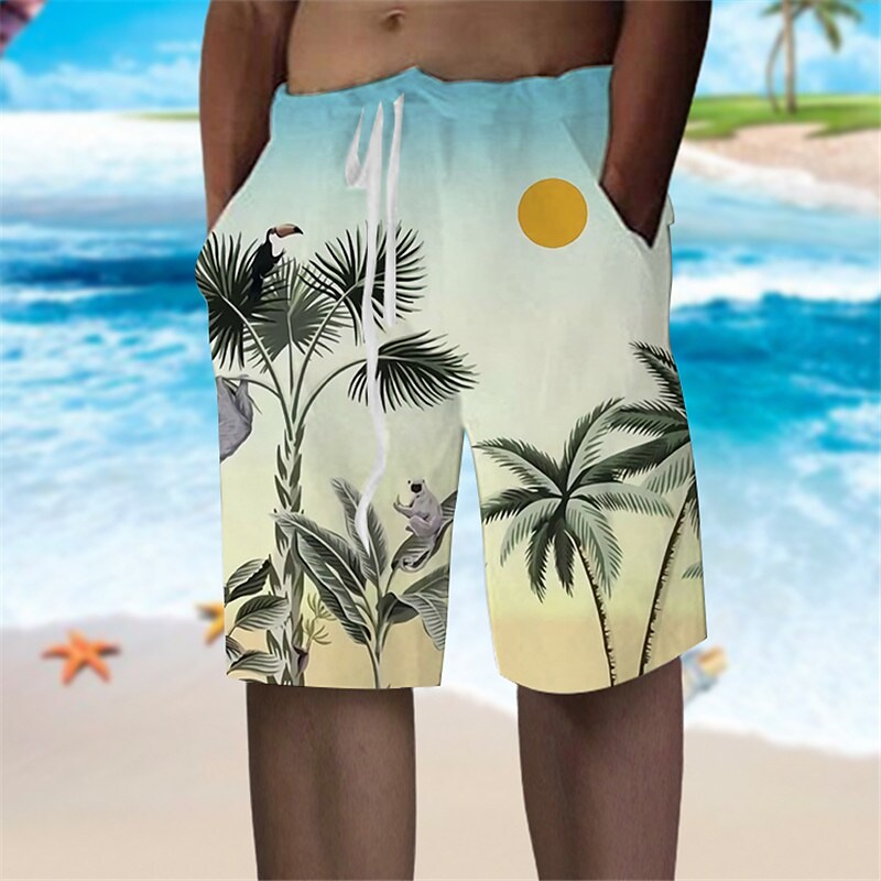 Men's Beach Pants Drawstring Elastic Waist Print Graphic Prints Comfor