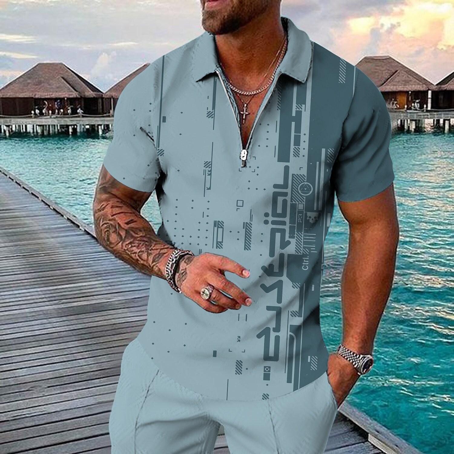 Men's Collar Polo Shirt Golf Shirt Geometry Turndown Blue Pink Yellow