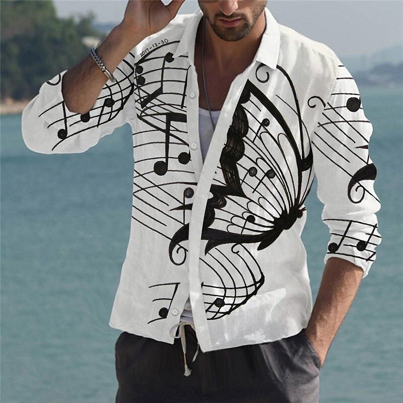Men's Shirt Graphic Shirt Notes Turndown 3D Print Outdoor Street Long Sleeve Button-Down Print Top