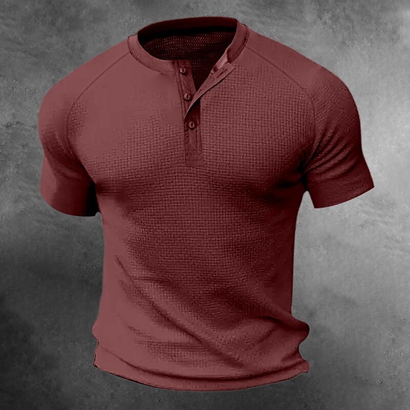 Men's Outdoor Casual Street Vacation Comfortable Breathable Light Plain Short Sleeve Henley Shirt