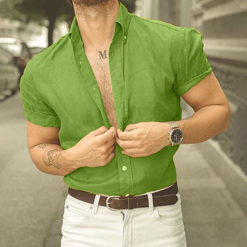 Men's Work Casual Lapel Outdoor Daily Button Comfortable Solid Color Long Sleeve Shirt