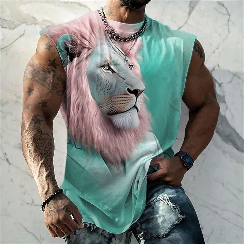 Men's Outdoor Mucle Sport Street Comfortable Sweat Absorbency Breathable Lightweight Animal Print Round Neck Sleeveless Vest
