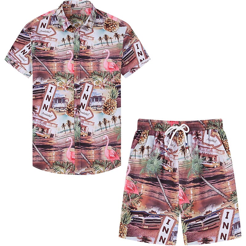 Men's Two Pieces Set Hawaiian Shirt Aloha Shirt Floral Turndown 3D Pri