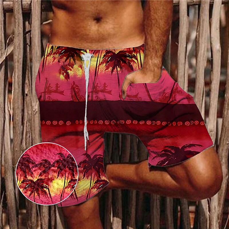 Men's Beach Pants Drawstring Elastic Waist Print Graphic Prints Comfor