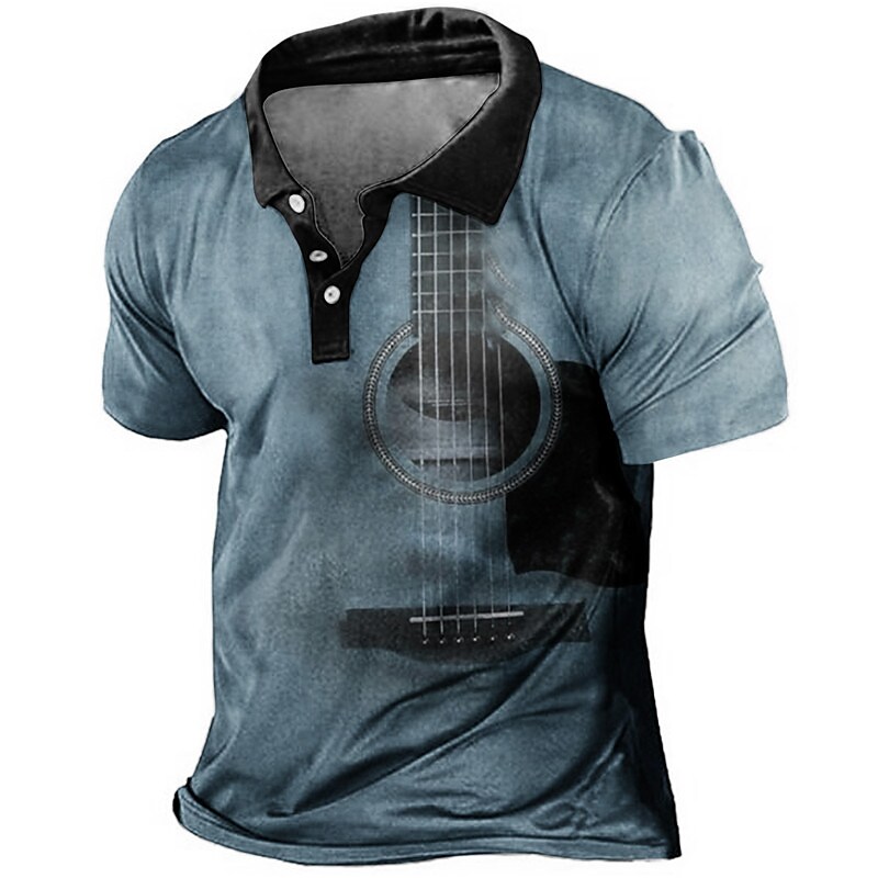 Men's Polo Shirt Golf Shirt Graphic Prints Vintage Guitar Outdoor Stre