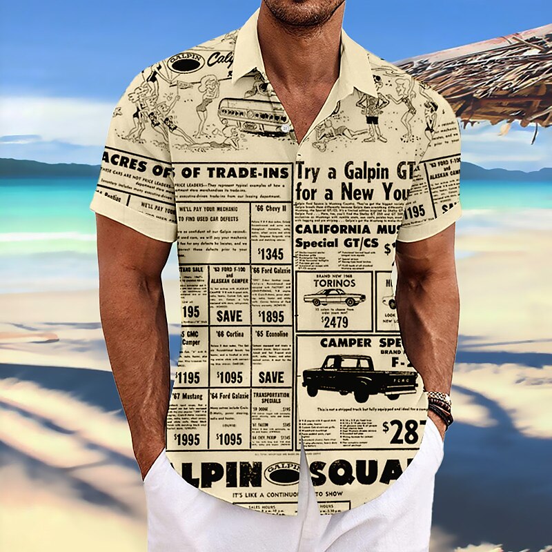 Men's Linen Shirt Letter Graphic Prints Turndown Outdoor Street Short Sleeves Print Linen Casual Soft Shirt 