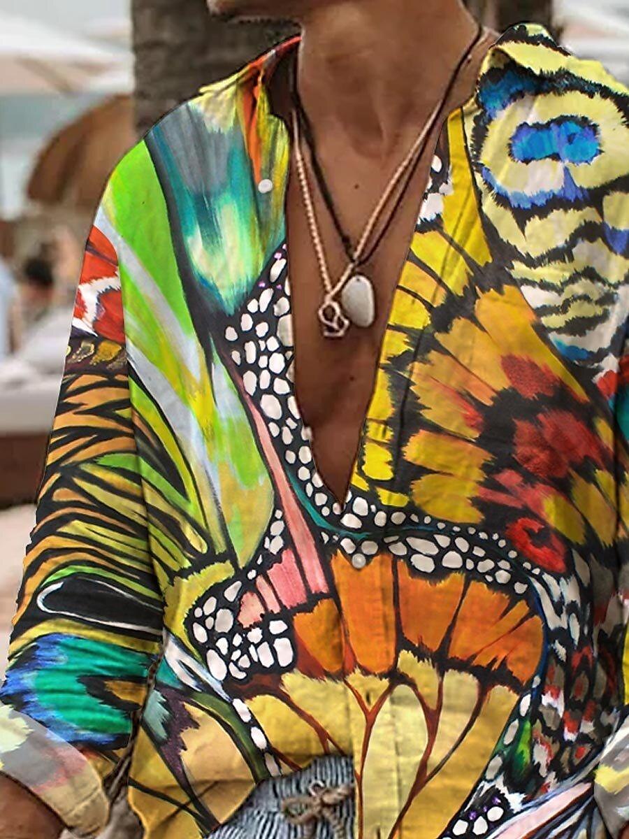 Men's Shirt Butterfly Graphic Prints Turndown Outdoor Street Long Sleeve Print Fashion Streetwear Soft Shirt 