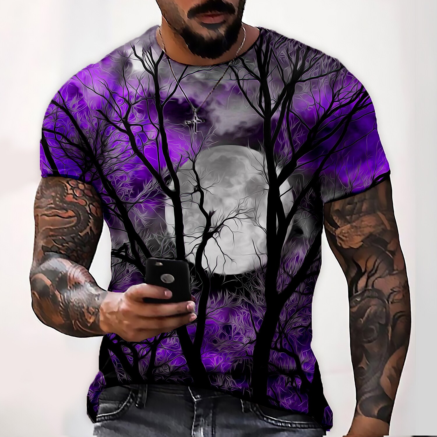 Men's Unisex T shirt Tee Shirt Tee Moon Graphic Prints Crew Neck Wine