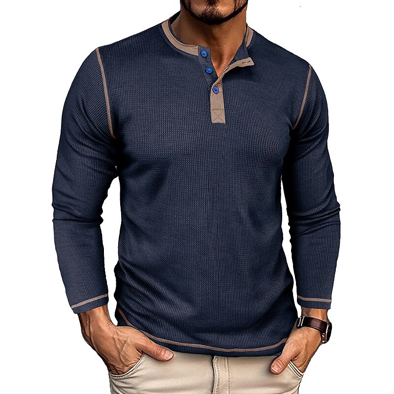 Men's Waffle Henley Shirt Henley Shirt Long Sleeve Raglan Sleeve Henley Street Vacation Long Sleeve Fashion Top