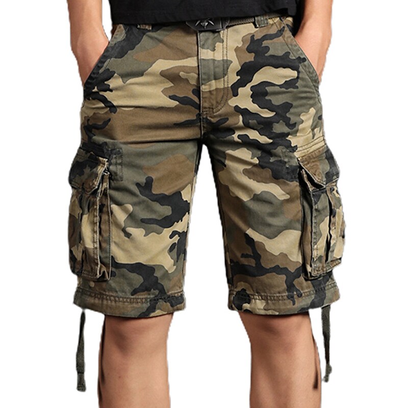 Men's Outdoor Climbing Fishing Tactic Hiking Wear Resistant Drawstring Pockets Comfortable Camo Shorts