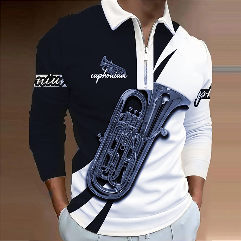 Men's Polo Shirt Golf Shirt Zip Polo Graphic Prints Musical Outdoor St
