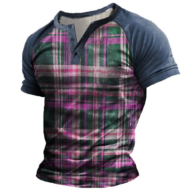 Men's Outdoor Casual Vacation Fashion Comfortable Breathable Soft Plaid Short Sleeve Henley Shirt