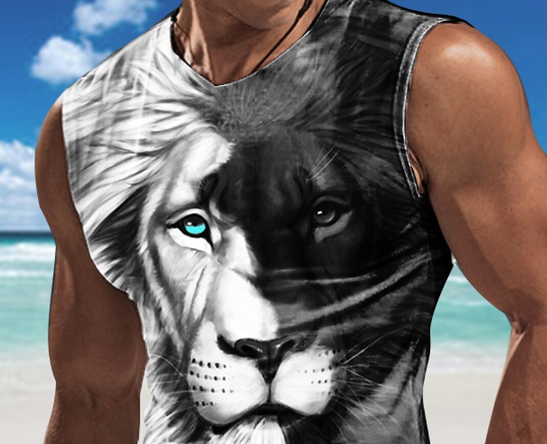 Men's Undershirt Lion Crew Neck Casual Daily Sleeveless Print Cool Casual Tank Top