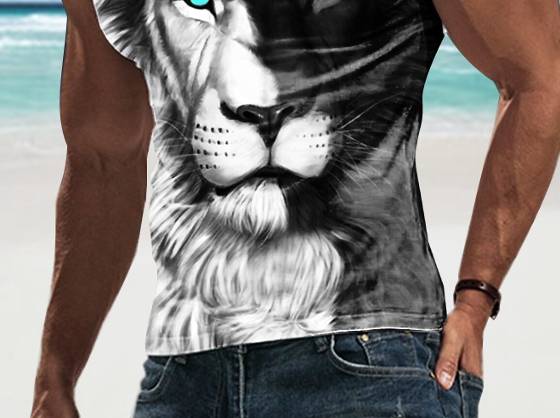 Men's Undershirt Lion Crew Neck Casual Daily Sleeveless Print Cool Casual Tank Top