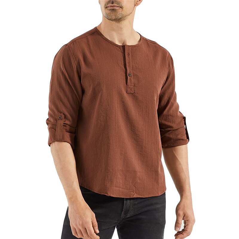 Men's Outdoor Street Fashion Vacation Comfortable Breathable Soft Plain Long Sleeve Shirt