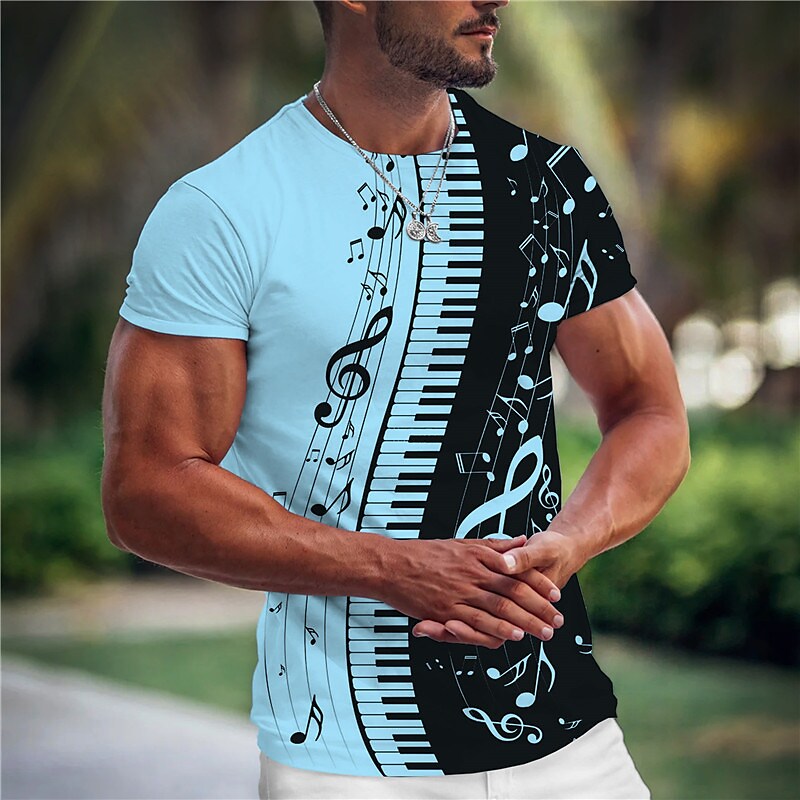 Men's T shirt Graphic Music Pano Keys Crew Neck Clothing Apparel 3D Pr