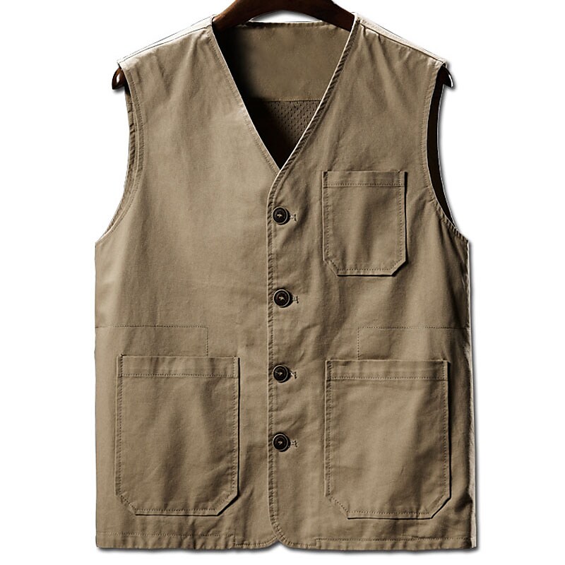 Men's Outdoor Vacation Fishing Camping Breathable Lightweight Comfortable Pockets Plain Sleeveless Gilet