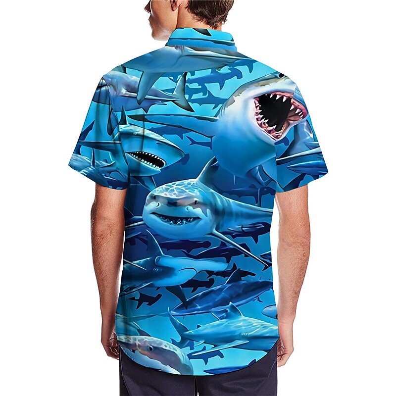 Men's Graphic Animal Shark Turndown 3D Print Outdoor Street Short Slee