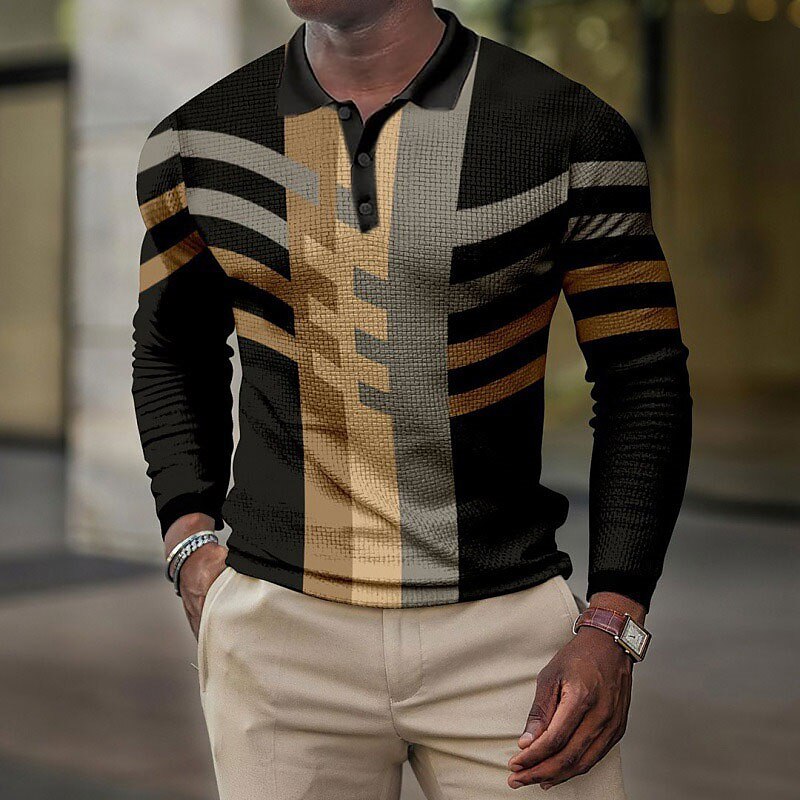 Men's Waffle Golf Outdoor Street Fashion Comfortable Soft Long Sleeve Prints Polo Shirt