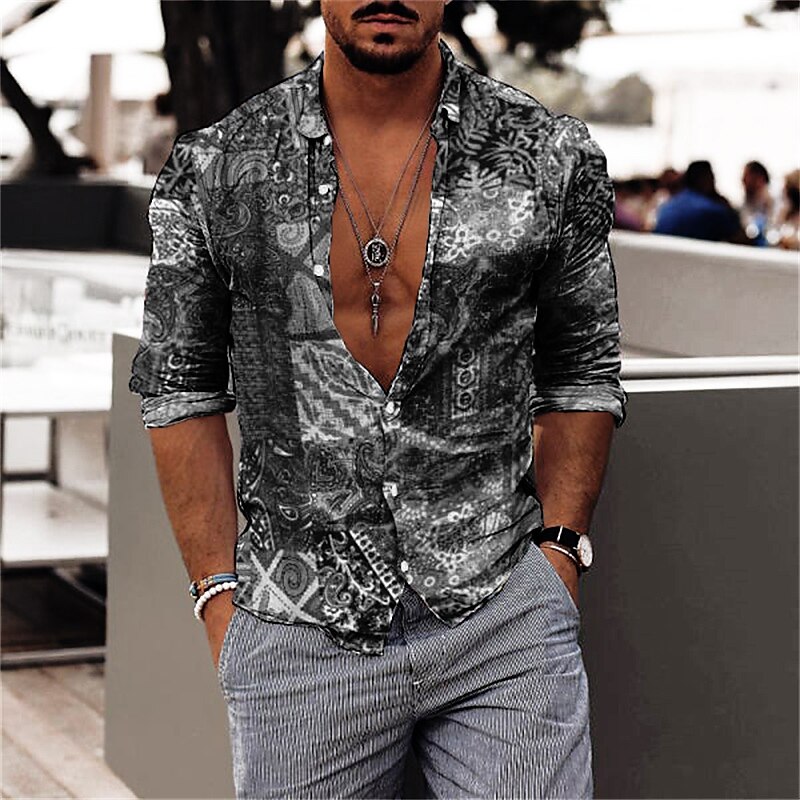 Men's Graphic Shirt Graphic Prints Turndown Print Outdoor Street Long Sleeve Button-Down Casual Breathable Shirt 