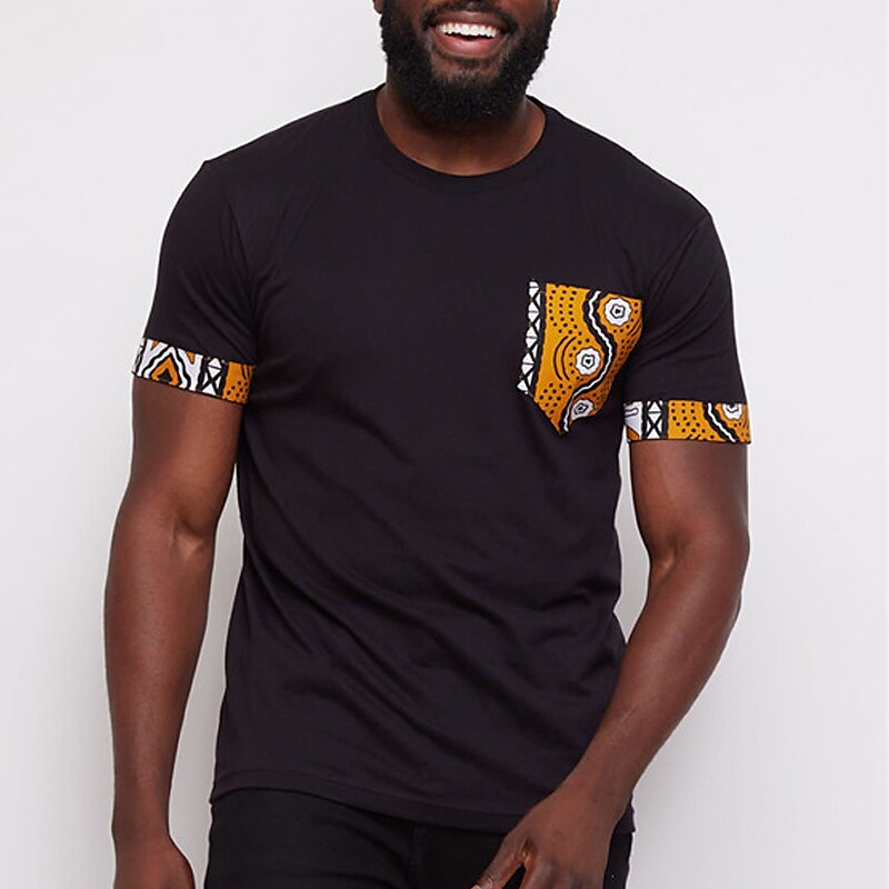 Men's T shirt Color Block Plain Crew Neck Street Vacation Short Sleeves Front Pocket Designer Basic Ethnic Top 