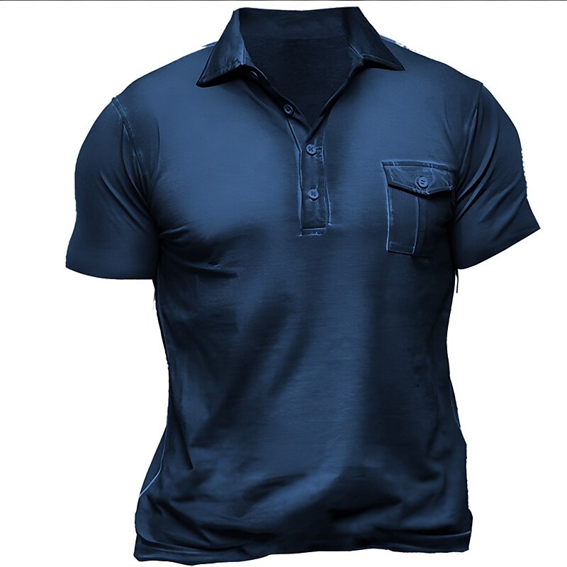 Men's Business Outdoor Casual Comfortable Button Pocket Breathable Lapel Solid Color Short Sleeve Shirt