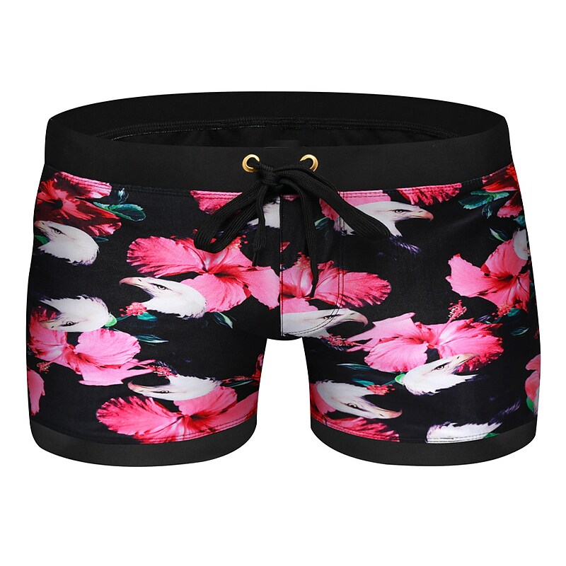 Men's swimming quick dry drawstring breathable printed pattern casual sports shorts