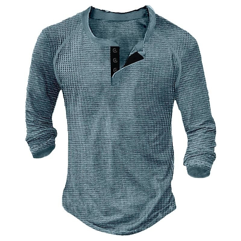 Men's Outdoor Street Fashion Casual Breathable Comfortable Button Light Plain Waffle Short Sleeve Henley Shirt