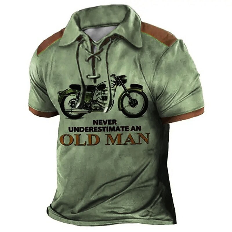 Men's Polo Golf Shirt Letter Graphic Prints Vintage Motorcycle Turndown Outdoor Street Long Sleeve Drawstring Sports Streetwear