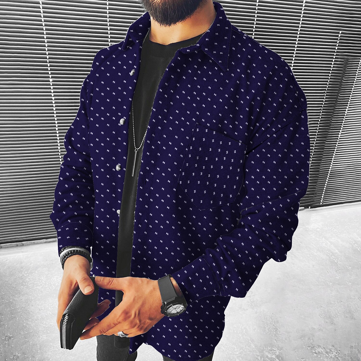 Men's Flannel Shacket Casual Street Outdoor Fashion Comfortable Long Sleeves Jacket Shirt