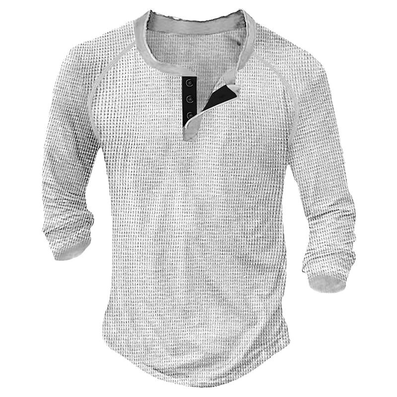 Men's Outdoor Street Fashion Casual Breathable Comfortable Button Light Plain Waffle Short Sleeve Henley Shirt