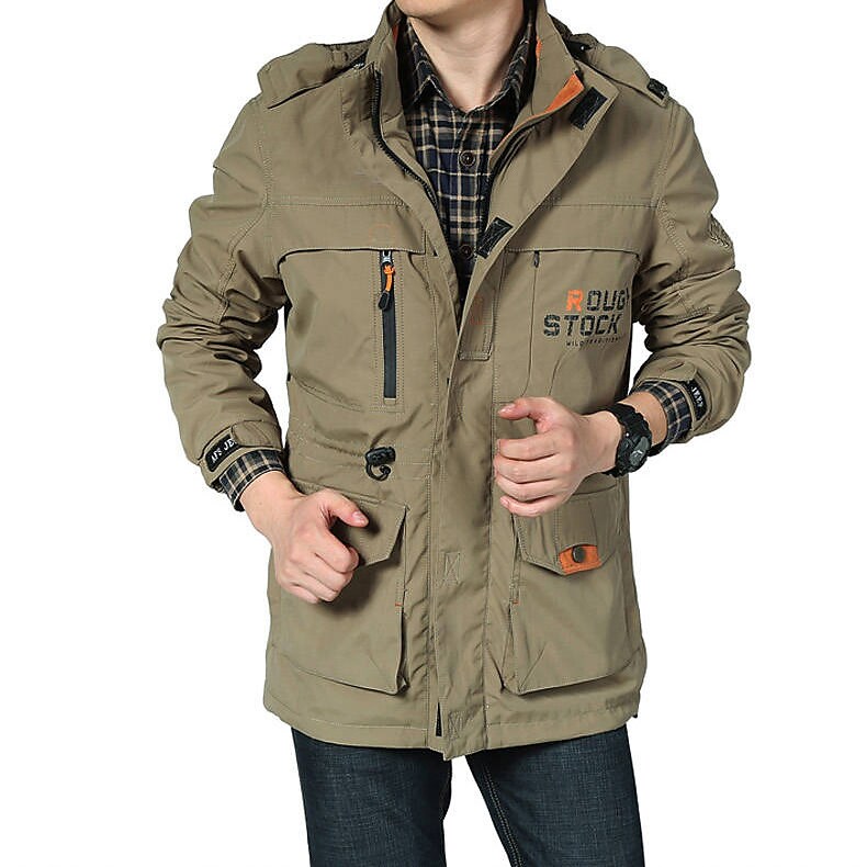 Men's Outdoor Hiking Casual Camping Muti-pockets Wear Resistant Wind Proof Comfortable Water Proof Letter Print Jacket
