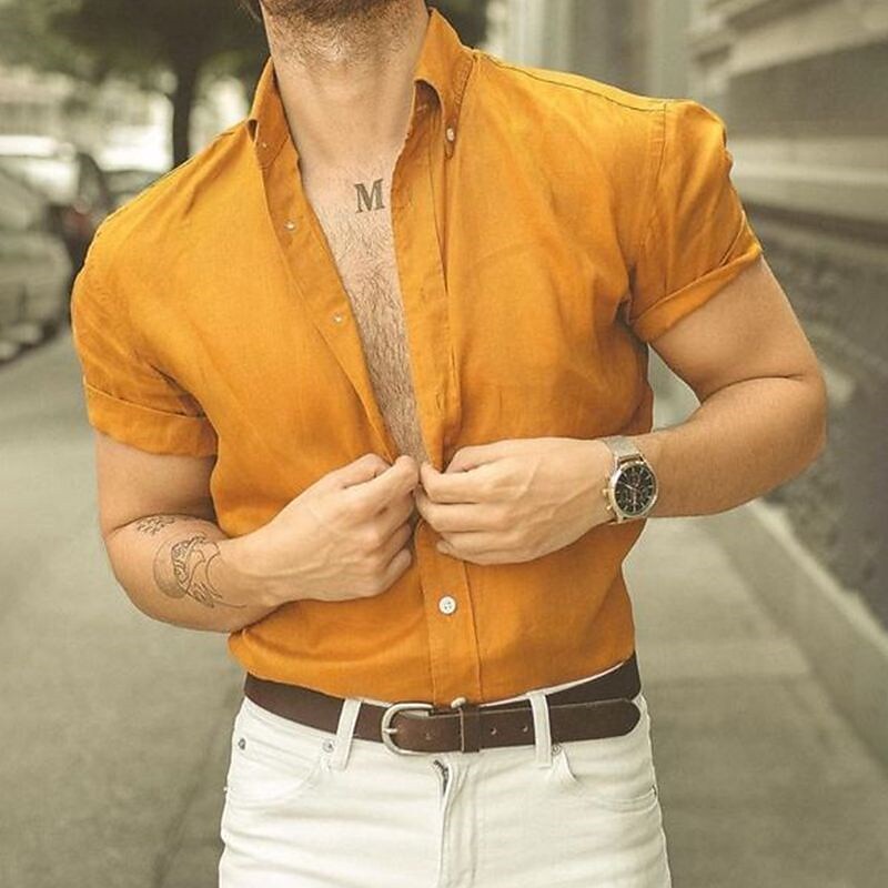 Men's Work Casual Lapel Outdoor Daily Button Comfortable Solid Color Long Sleeve Shirt