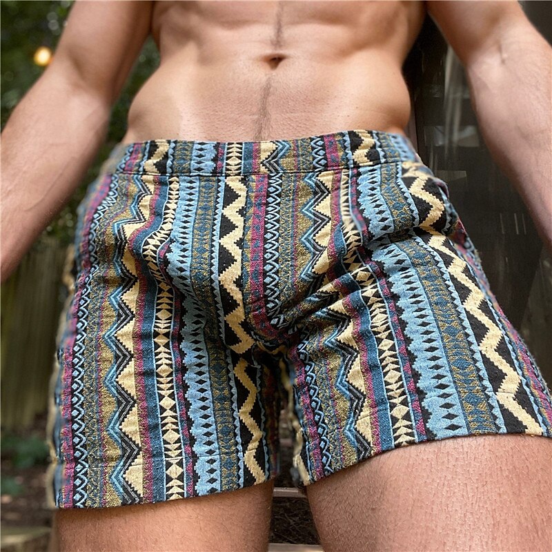 Men's Summer Beach Shorts Drawstring Elastic Waist Graphic Geometric Pattern Breathable Soft Short Casual Daily Streetwear Shorts 